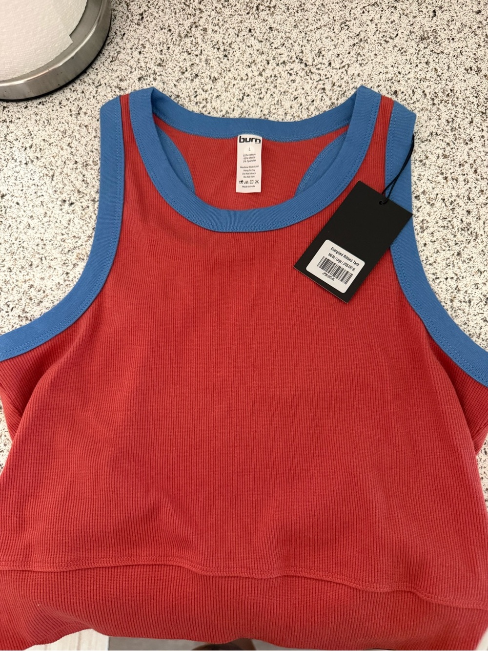Burn Ribbed Tank Top in Red with Blue Trim